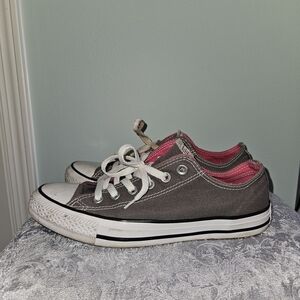 Converse Low Top Canvas Sneakers in Charcoal with Pink Lining